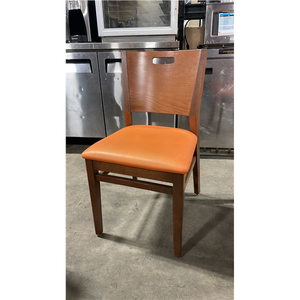 MEDIUM WOOD TONE SOLID BACK PADDED COMMERCIAL RESTAURANT DINING CHAIR