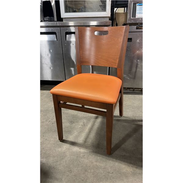 MEDIUM WOOD TONE SOLID BACK PADDED COMMERCIAL RESTAURANT DINING CHAIR