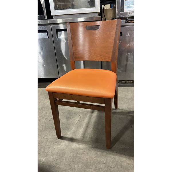 MEDIUM WOOD TONE SOLID BACK PADDED COMMERCIAL RESTAURANT DINING CHAIR