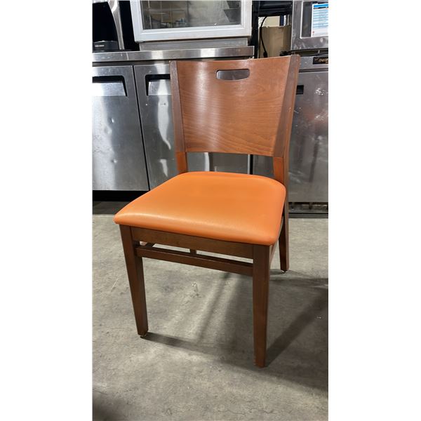 MEDIUM WOOD TONE SOLID BACK PADDED COMMERCIAL RESTAURANT DINING CHAIR