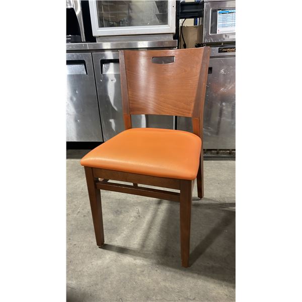 MEDIUM WOOD TONE SOLID BACK PADDED COMMERCIAL RESTAURANT DINING CHAIR
