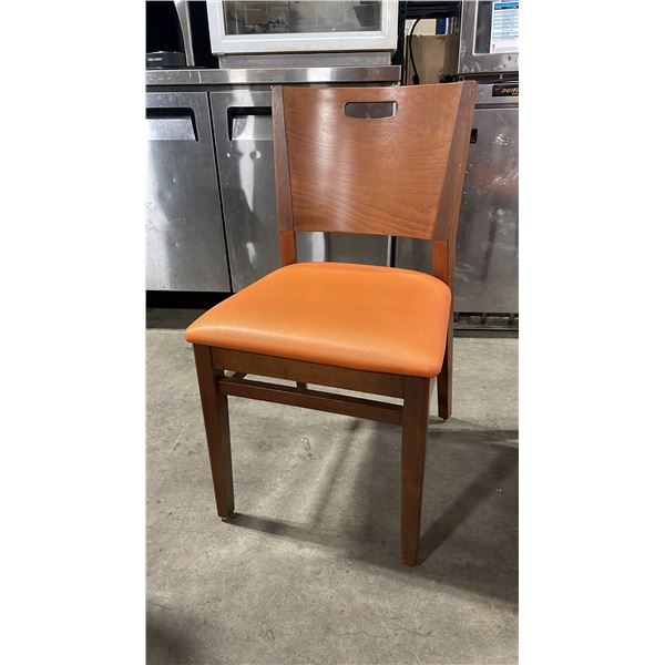 MEDIUM WOOD TONE SOLID BACK PADDED COMMERCIAL RESTAURANT DINING CHAIR