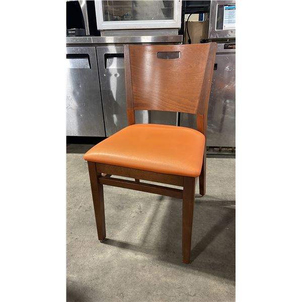 MEDIUM WOOD TONE SOLID BACK PADDED COMMERCIAL RESTAURANT DINING CHAIR