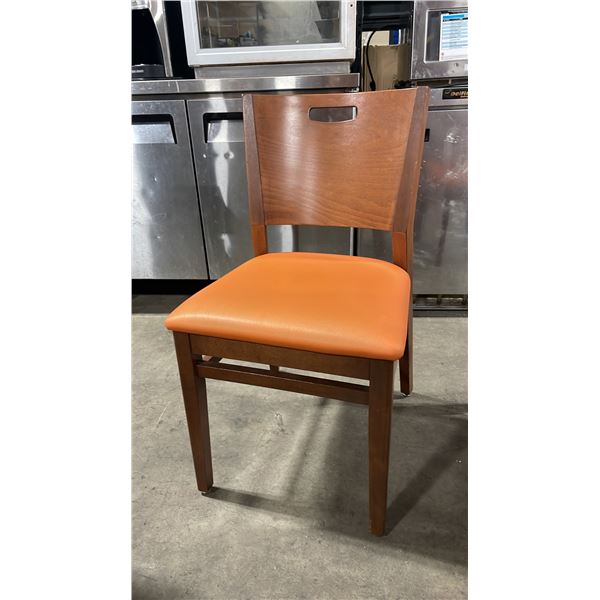 MEDIUM WOOD TONE SOLID BACK PADDED COMMERCIAL RESTAURANT DINING CHAIR