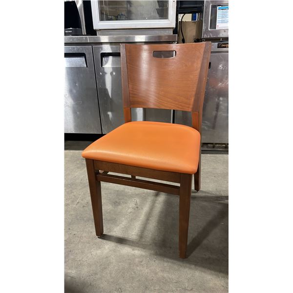 MEDIUM WOOD TONE SOLID BACK PADDED COMMERCIAL RESTAURANT DINING CHAIR