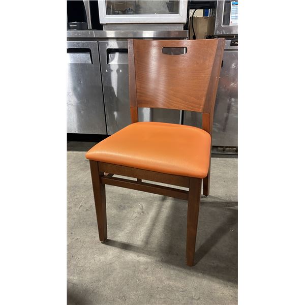 MEDIUM WOOD TONE SOLID BACK PADDED COMMERCIAL RESTAURANT DINING CHAIR