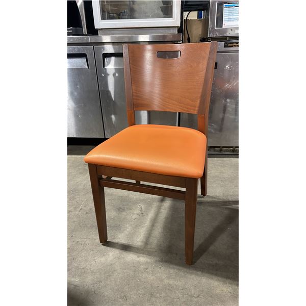 MEDIUM WOOD TONE SOLID BACK PADDED COMMERCIAL RESTAURANT DINING CHAIR
