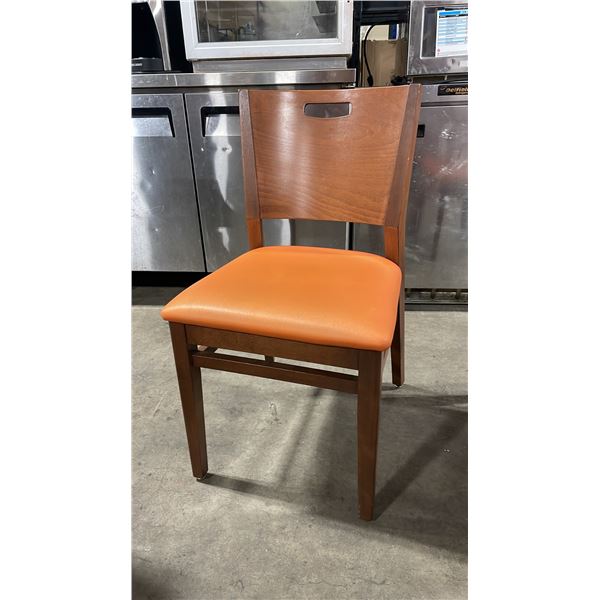 MEDIUM WOOD TONE SOLID BACK PADDED COMMERCIAL RESTAURANT DINING CHAIR