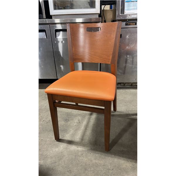 MEDIUM WOOD TONE SOLID BACK PADDED COMMERCIAL RESTAURANT DINING CHAIR