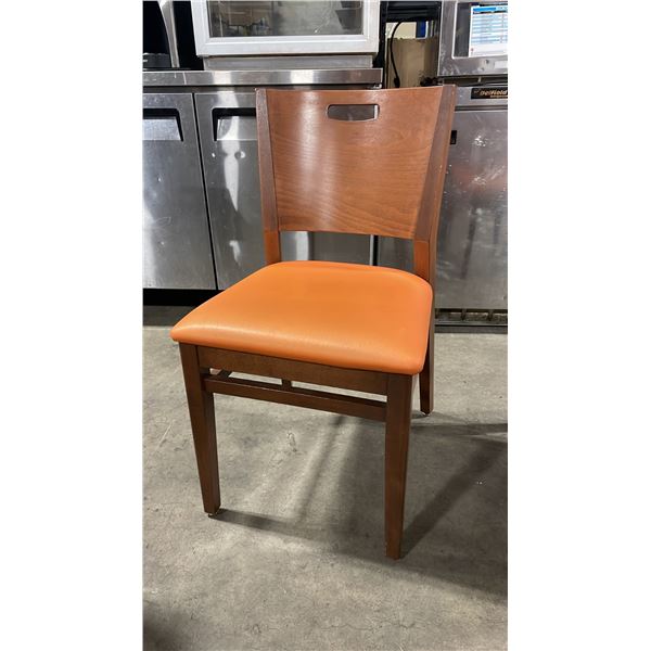 MEDIUM WOOD TONE SOLID BACK PADDED COMMERCIAL RESTAURANT DINING CHAIR