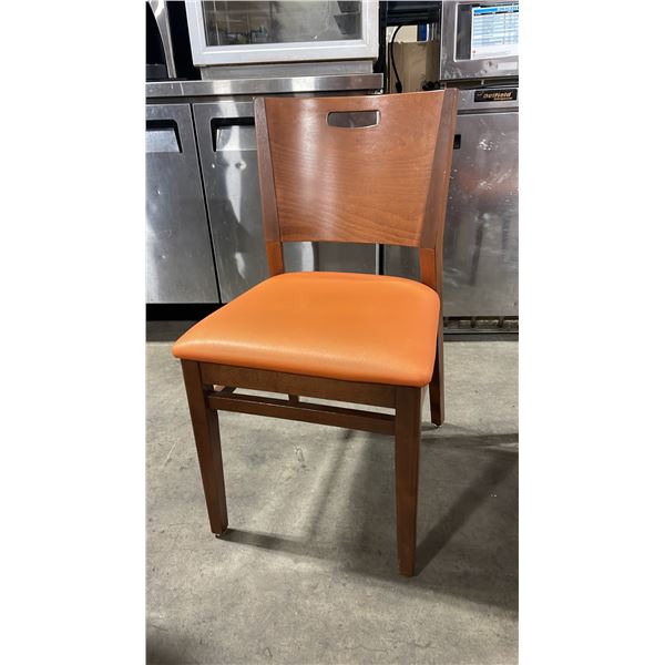MEDIUM WOOD TONE SOLID BACK PADDED COMMERCIAL RESTAURANT DINING CHAIR