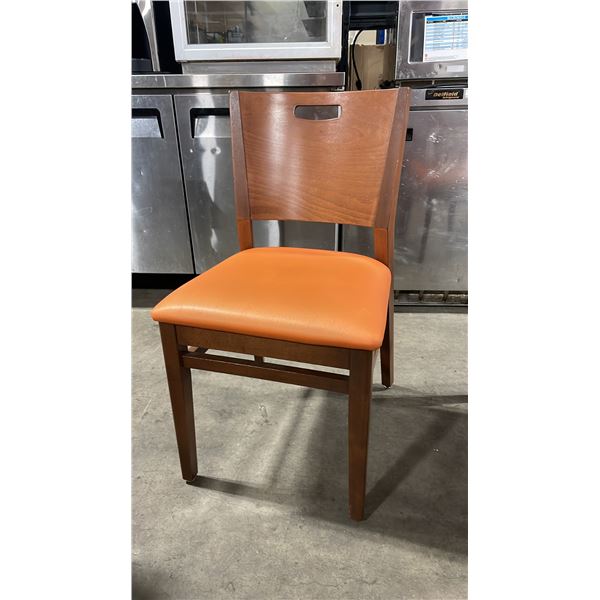 MEDIUM WOOD TONE SOLID BACK PADDED COMMERCIAL RESTAURANT DINING CHAIR
