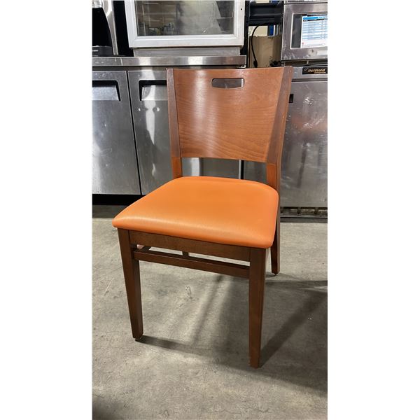 MEDIUM WOOD TONE SOLID BACK PADDED COMMERCIAL RESTAURANT DINING CHAIR