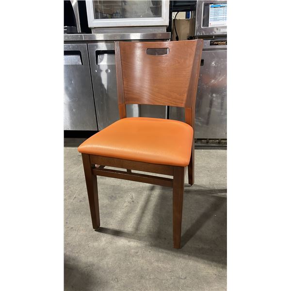 MEDIUM WOOD TONE SOLID BACK PADDED COMMERCIAL RESTAURANT DINING CHAIR