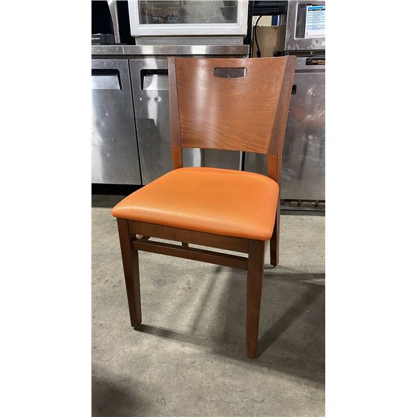 MEDIUM WOOD TONE SOLID BACK PADDED COMMERCIAL RESTAURANT DINING CHAIR