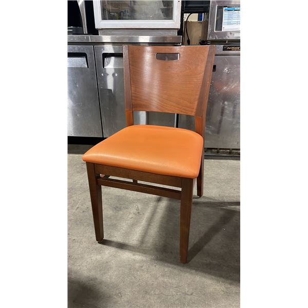 MEDIUM WOOD TONE SOLID BACK PADDED COMMERCIAL RESTAURANT DINING CHAIR