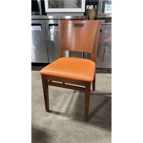 MEDIUM WOOD TONE SOLID BACK PADDED COMMERCIAL RESTAURANT DINING CHAIR