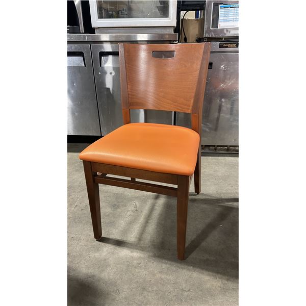MEDIUM WOOD TONE SOLID BACK PADDED COMMERCIAL RESTAURANT DINING CHAIR