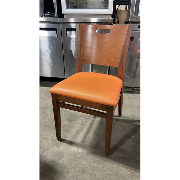 MEDIUM WOOD TONE SOLID BACK PADDED COMMERCIAL RESTAURANT DINING CHAIR
