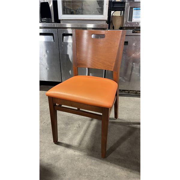 MEDIUM WOOD TONE SOLID BACK PADDED COMMERCIAL RESTAURANT DINING CHAIR