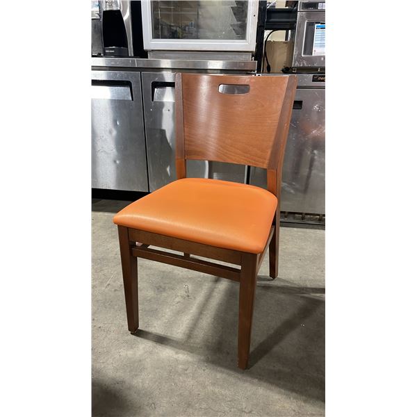MEDIUM WOOD TONE SOLID BACK PADDED COMMERCIAL RESTAURANT DINING CHAIR