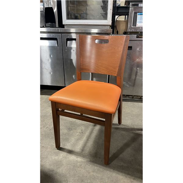 MEDIUM WOOD TONE SOLID BACK PADDED COMMERCIAL RESTAURANT DINING CHAIR