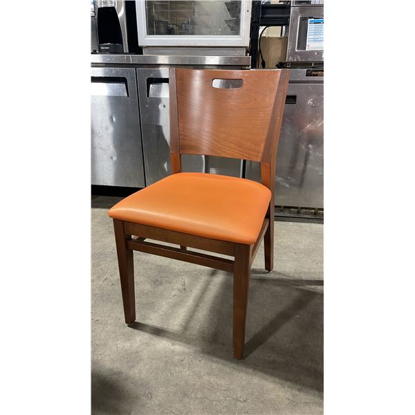 MEDIUM WOOD TONE SOLID BACK PADDED COMMERCIAL RESTAURANT DINING CHAIR