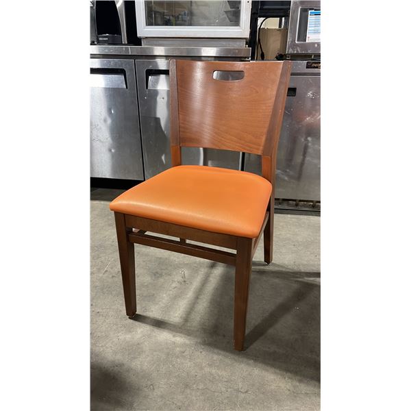 MEDIUM WOOD TONE SOLID BACK PADDED COMMERCIAL RESTAURANT DINING CHAIR