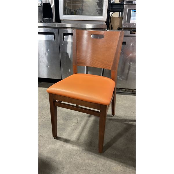 MEDIUM WOOD TONE SOLID BACK PADDED COMMERCIAL RESTAURANT DINING CHAIR