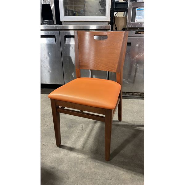 MEDIUM WOOD TONE SOLID BACK PADDED COMMERCIAL RESTAURANT DINING CHAIR