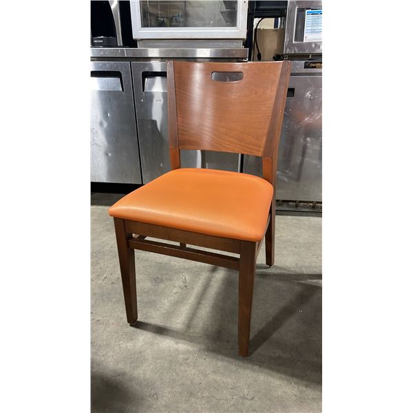 MEDIUM WOOD TONE SOLID BACK PADDED COMMERCIAL RESTAURANT DINING CHAIR