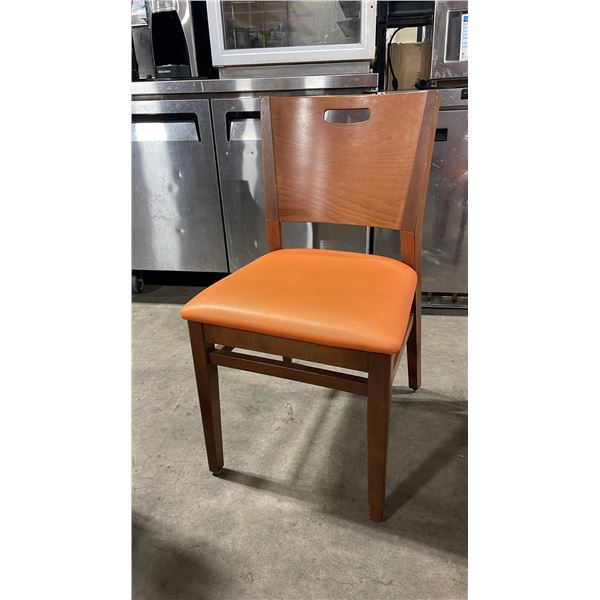 MEDIUM WOOD TONE SOLID BACK PADDED COMMERCIAL RESTAURANT DINING CHAIR