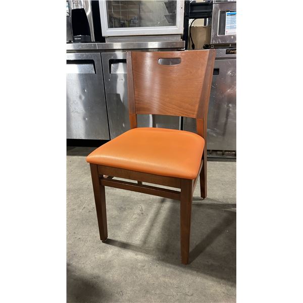 MEDIUM WOOD TONE SOLID BACK PADDED COMMERCIAL RESTAURANT DINING CHAIR