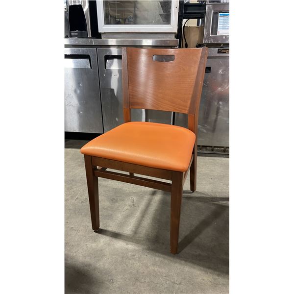MEDIUM WOOD TONE SOLID BACK PADDED COMMERCIAL RESTAURANT DINING CHAIR