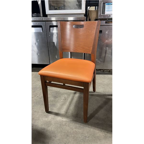 MEDIUM WOOD TONE SOLID BACK PADDED COMMERCIAL RESTAURANT DINING CHAIR
