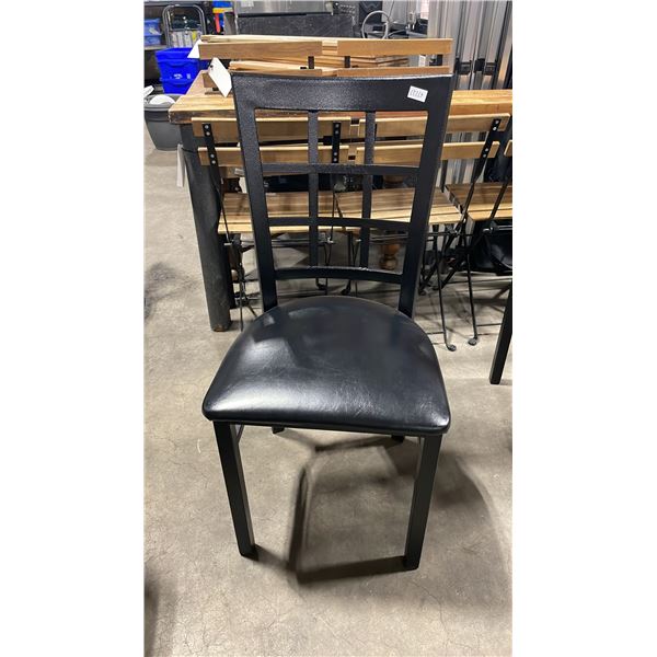 BLACK METAL FRAMED SLAT BACK PADDED COMMERCIAL RESTAURANT DINING CHAIR