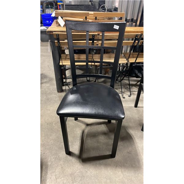 BLACK METAL FRAMED SLAT BACK PADDED COMMERCIAL RESTAURANT DINING CHAIR