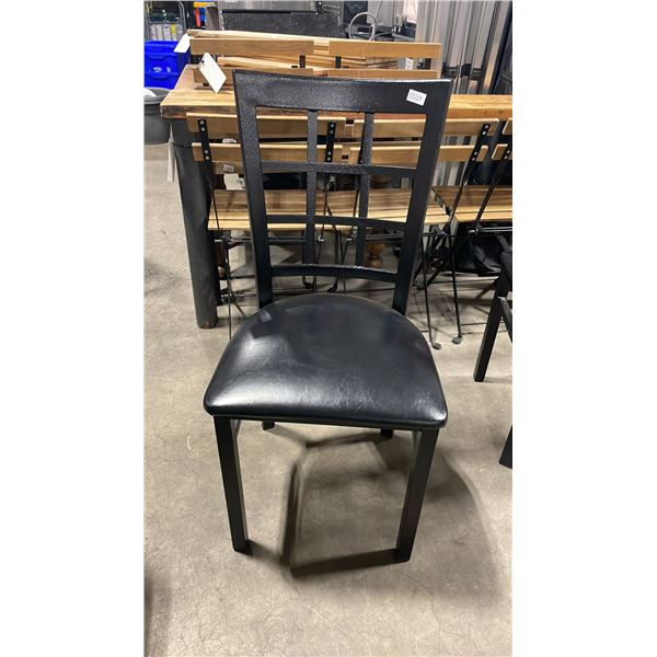 BLACK METAL FRAMED SLAT BACK PADDED COMMERCIAL RESTAURANT DINING CHAIR
