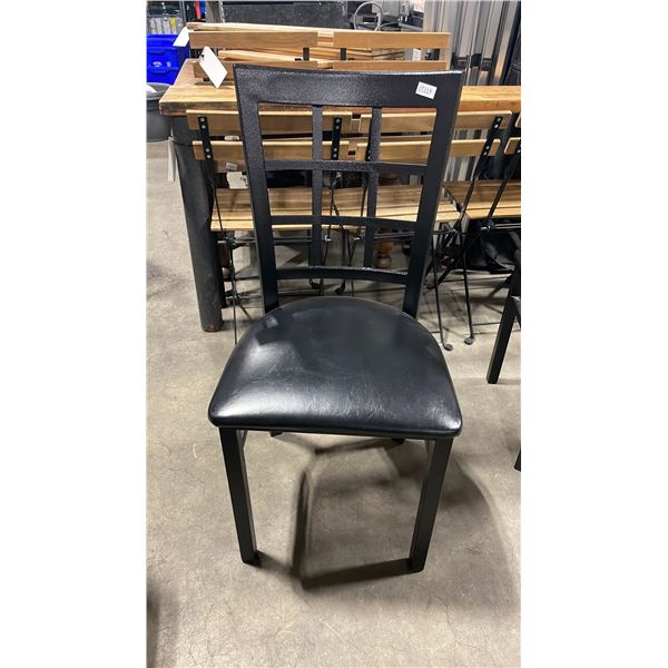 BLACK METAL FRAMED SLAT BACK PADDED COMMERCIAL RESTAURANT DINING CHAIR