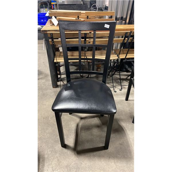 BLACK METAL FRAMED SLAT BACK PADDED COMMERCIAL RESTAURANT DINING CHAIR