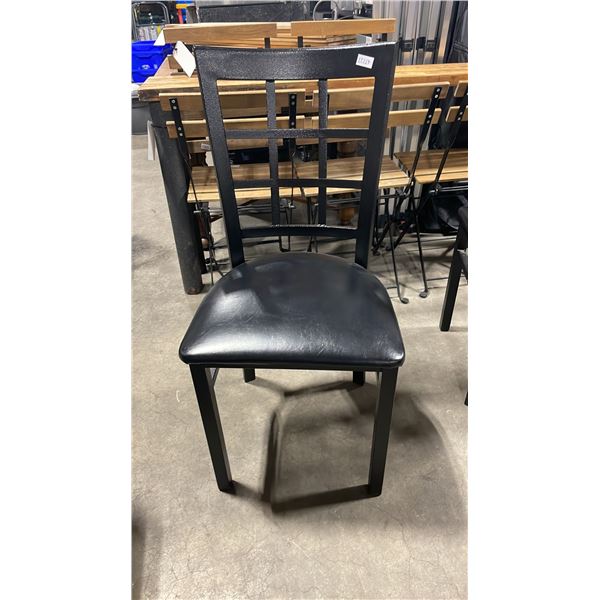 BLACK METAL FRAMED SLAT BACK PADDED COMMERCIAL RESTAURANT DINING CHAIR