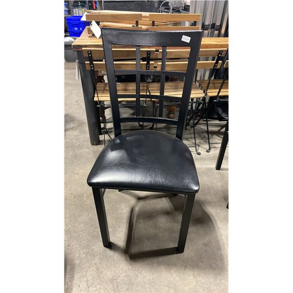 BLACK METAL FRAMED SLAT BACK PADDED COMMERCIAL RESTAURANT DINING CHAIR