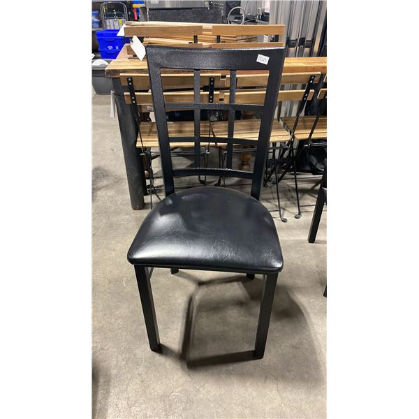 BLACK METAL FRAMED SLAT BACK PADDED COMMERCIAL RESTAURANT DINING CHAIR