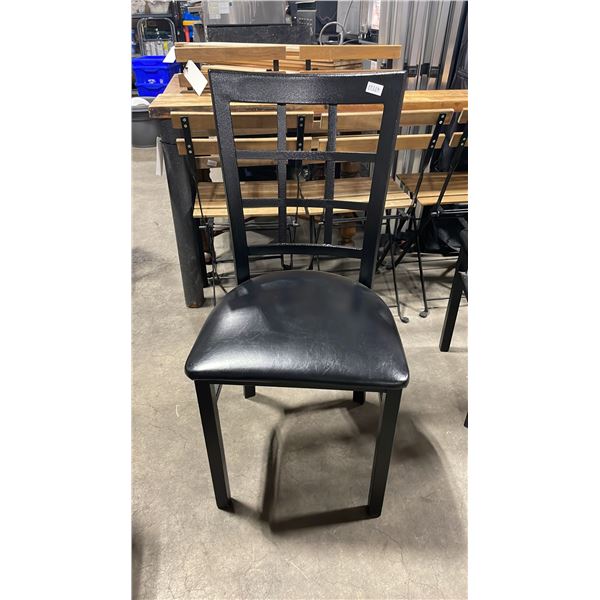 BLACK METAL FRAMED SLAT BACK PADDED COMMERCIAL RESTAURANT DINING CHAIR
