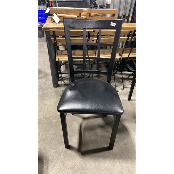 BLACK METAL FRAMED SLAT BACK PADDED COMMERCIAL RESTAURANT DINING CHAIR