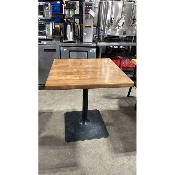 MEDIUM WOOD TOP SINGLE PEDESTAL 28" SQUARE RESTAURANT TABLE 30"H