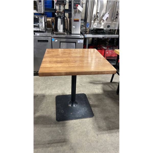 MEDIUM WOOD TOP SINGLE PEDESTAL 28" SQUARE RESTAURANT TABLE 30"H