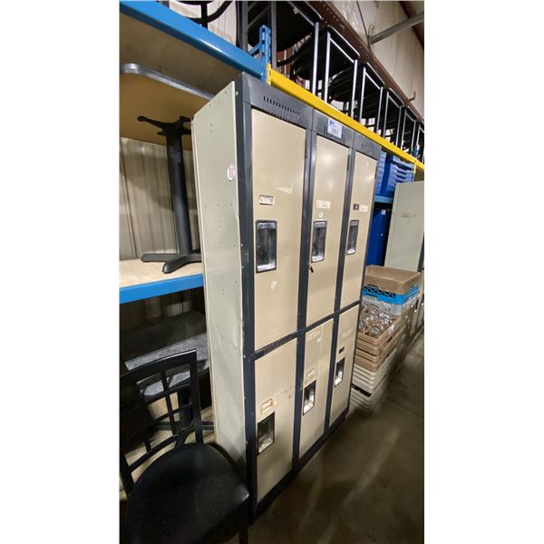 BEIGE METAL 3 BAY 6 DOOR COMMERCIAL LOCKER SYSTEM