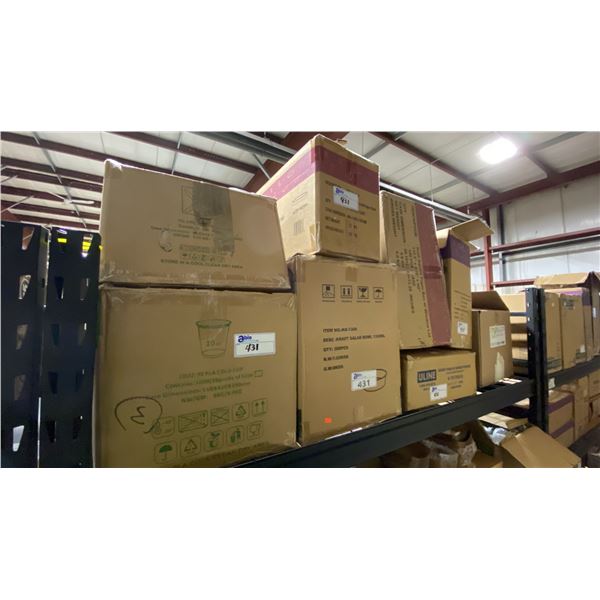 CONTENTS OF SHELVING UNIT- ASSORTED TAKE OUT CONTAINERS, PAPER TOWEL DISPENSER, METAL CONDIMENT