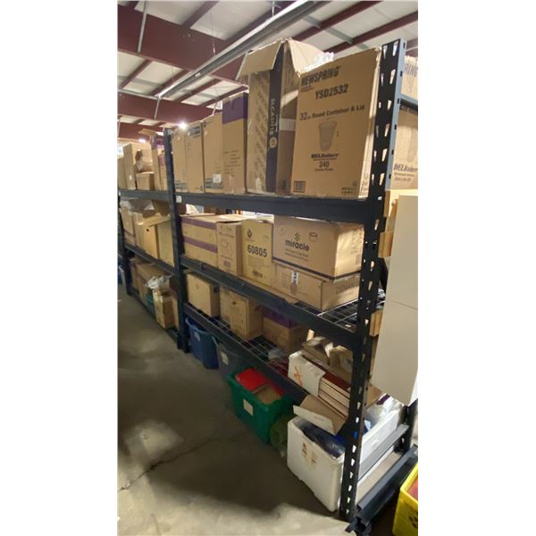 CONTENTS OF SHELVING UNIT- ASSORTED TAKE OUT CONTAINERS, PAPER TOWEL DISPENSERS, SOUP SPOONS,